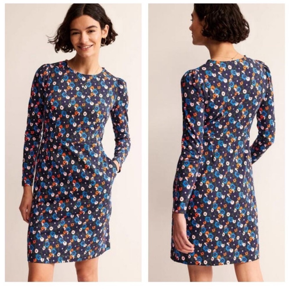 Boden Blue Floral Long Sleeve Dress